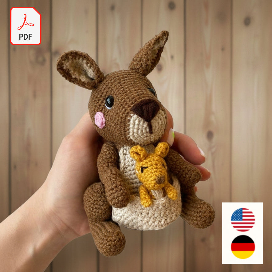Kangaroo & Baby Amigurumi Crochet Pattern PDF – Cute Stuffed Animal Tutorial (EN/DE)