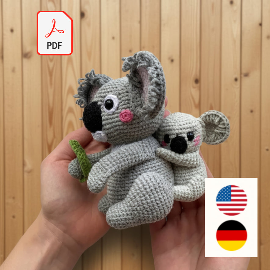 Koala Mom & Baby Amigurumi Crochet Pattern PDF – Cute Stuffed Animal Tutorial (EN/DE)