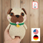 Pug Puppy Amigurumi Crochet Pattern – PDF Digital Download | Cute Dog Plush Toy Tutorial (English & German)