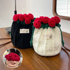 Handmade Crochet Rose Bucket Bag – Elegant Floral Crossbody Purse