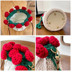 Handmade Crochet Rose Bucket Bag – Elegant Floral Crossbody Purse