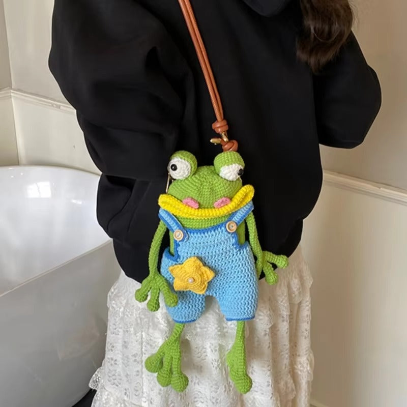 Frog Crochet Crossbody Bag – Handmade Cute Frog Shoulder Bag | Kawaii Knit Animal Purse