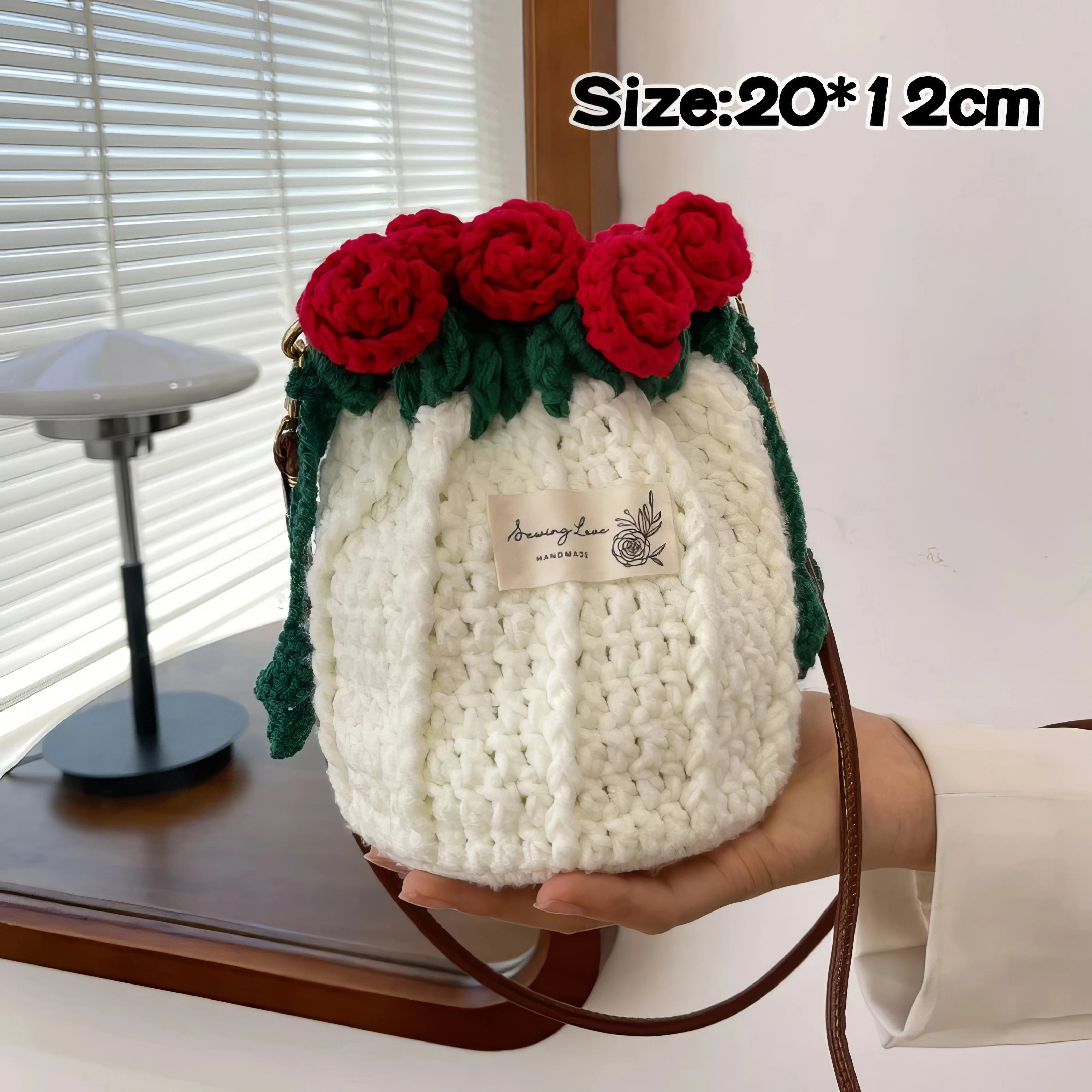 Handmade Crochet Rose Bucket Bag – Elegant Floral Crossbody Purse