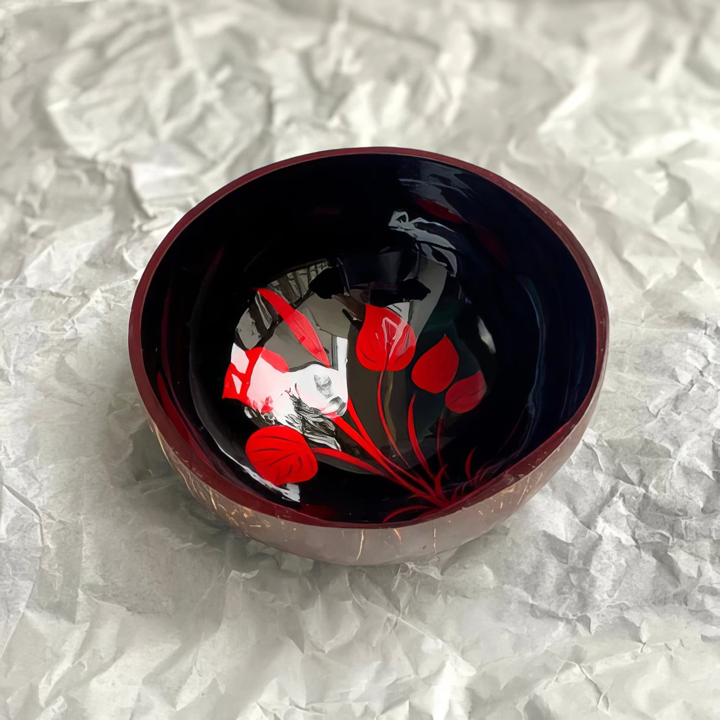 Lacquered coconut shell bowl