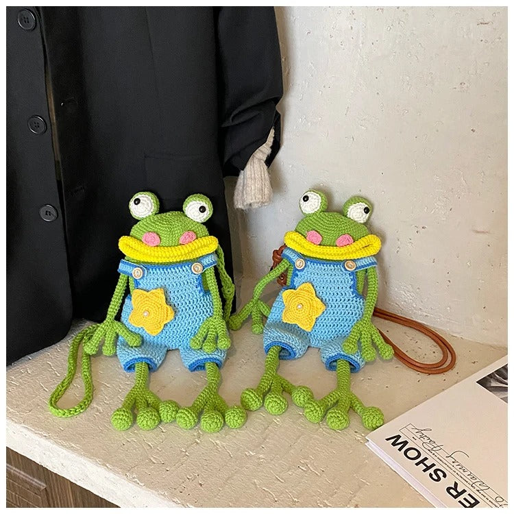 Frog Crochet Crossbody Bag – Handmade Cute Frog Shoulder Bag | Kawaii Knit Animal Purse