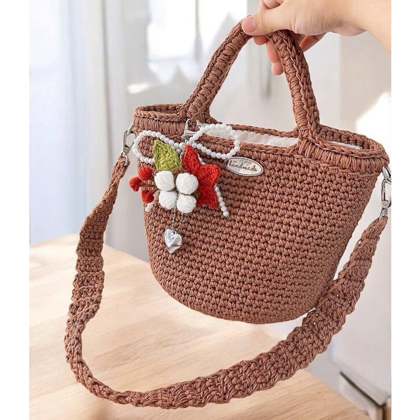 Handmade Crochet Tote Bag – Floral Charm Purse | Boho Shoulder Bag