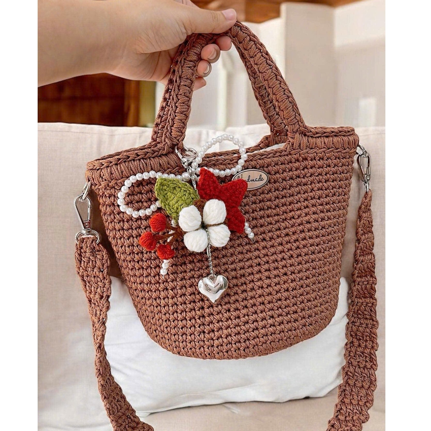 Handmade Crochet Tote Bag – Floral Charm Purse | Boho Shoulder Bag