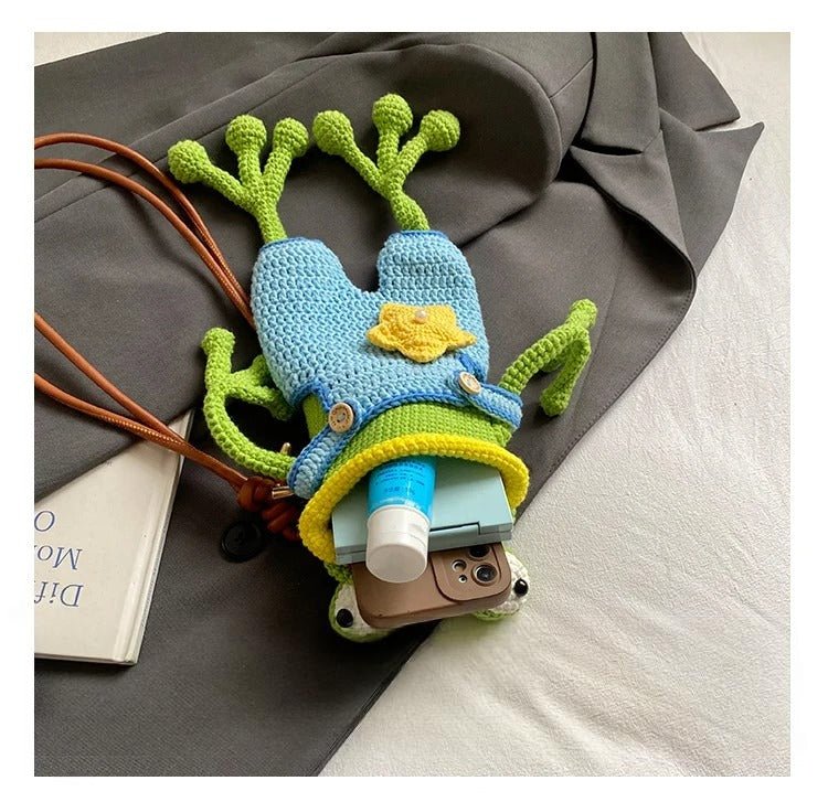 Frog Crochet Crossbody Bag – Handmade Cute Frog Shoulder Bag | Kawaii Knit Animal Purse