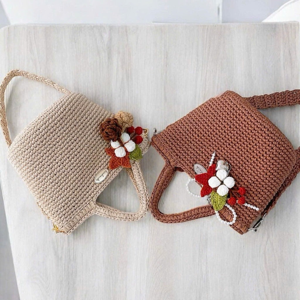 Handmade Crochet Tote Bag – Floral Charm Purse | Boho Shoulder Bag