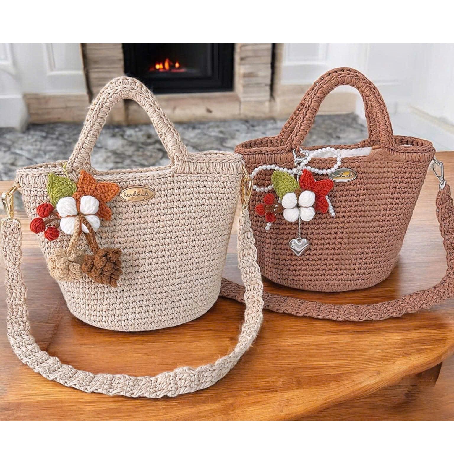 Handmade Crochet Tote Bag – Floral Charm Purse | Boho Shoulder Bag