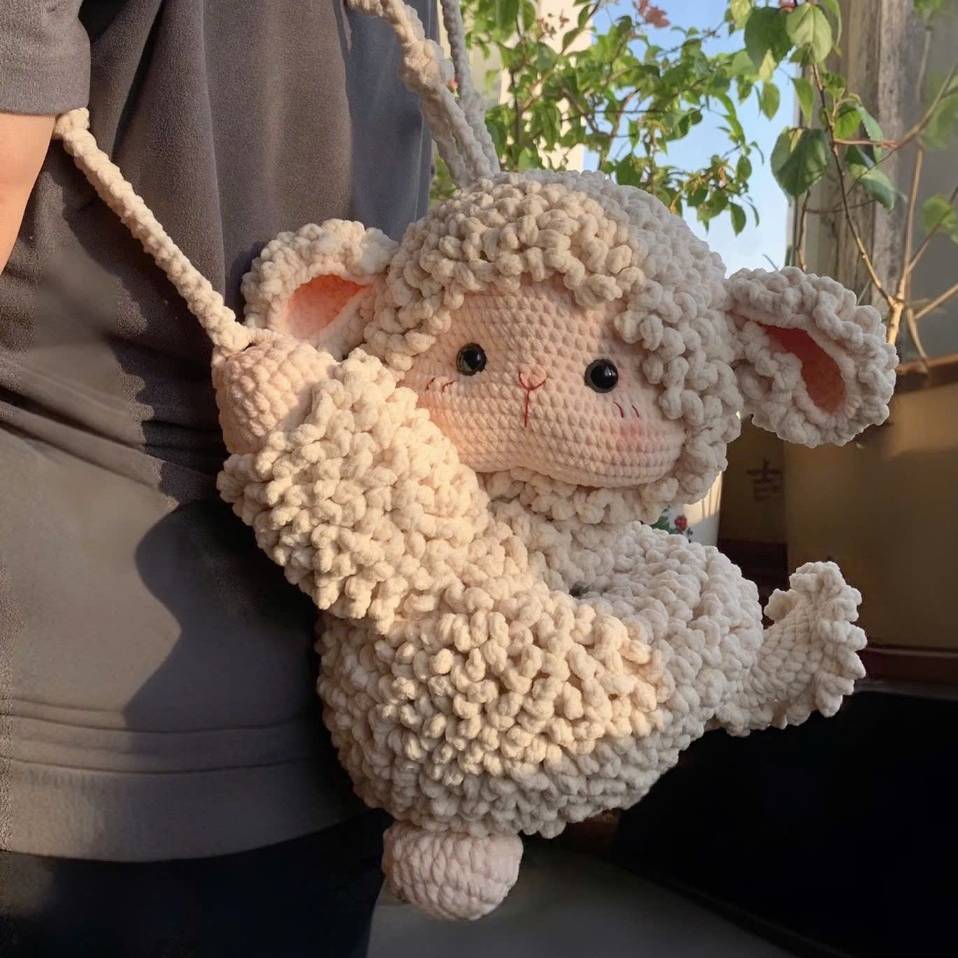 Sheep Shoulder Bag Crochet Pattern PDF | Cute Fluffy Lamb Purse Tutorial | Kawaii Crochet Bag Pattern