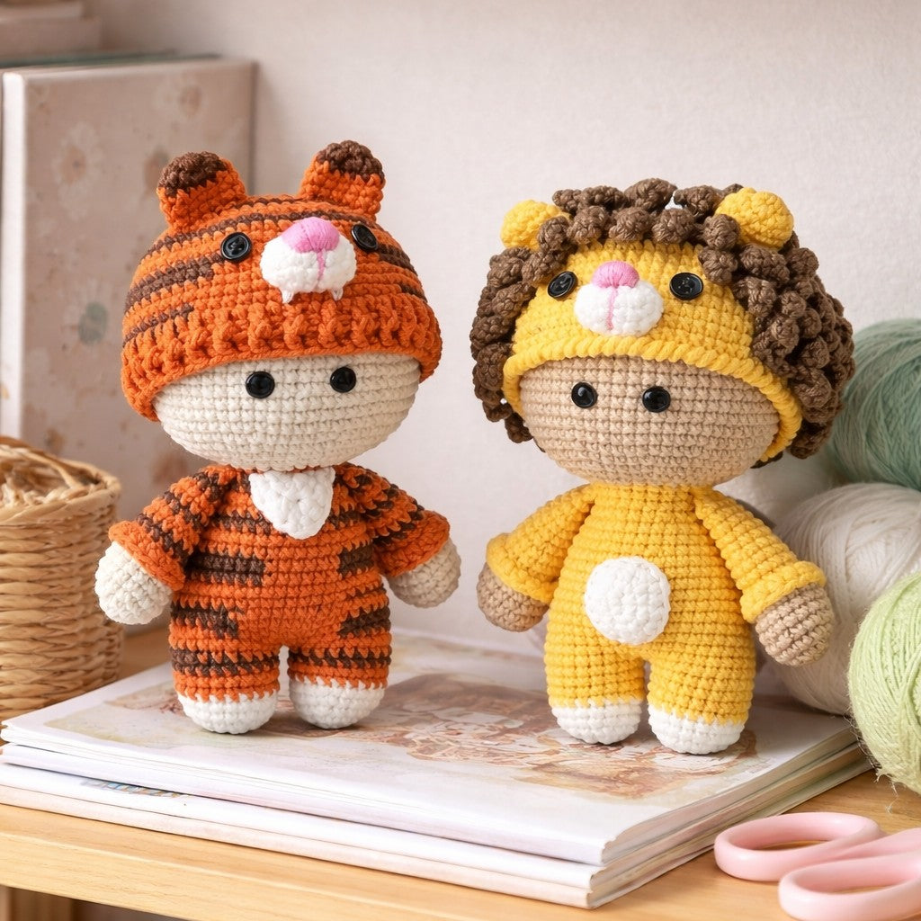 Bundle - Doll in Lion & Tiger Outfit Crochet Pattern | PDF Tutorial