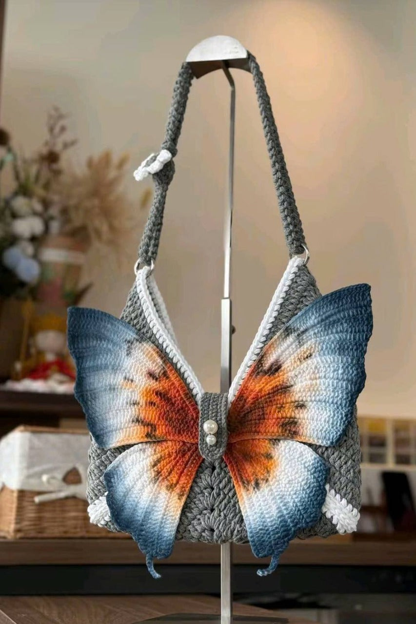 Butterfly Crochet Shoulder Bag – Handmade Pink Knit Purse | Cute Fairycore & Coquette Aesthetic Bag