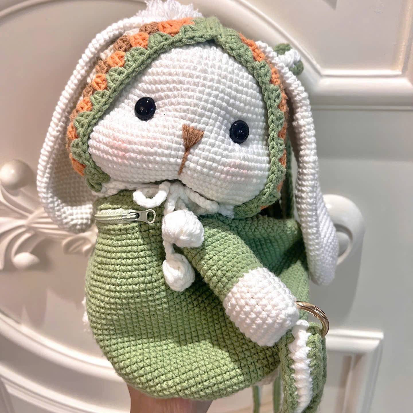 Floppy Bunny Crochet Backpack Pattern (PDF) | Cute Amigurumi Bunny Bag with Hood