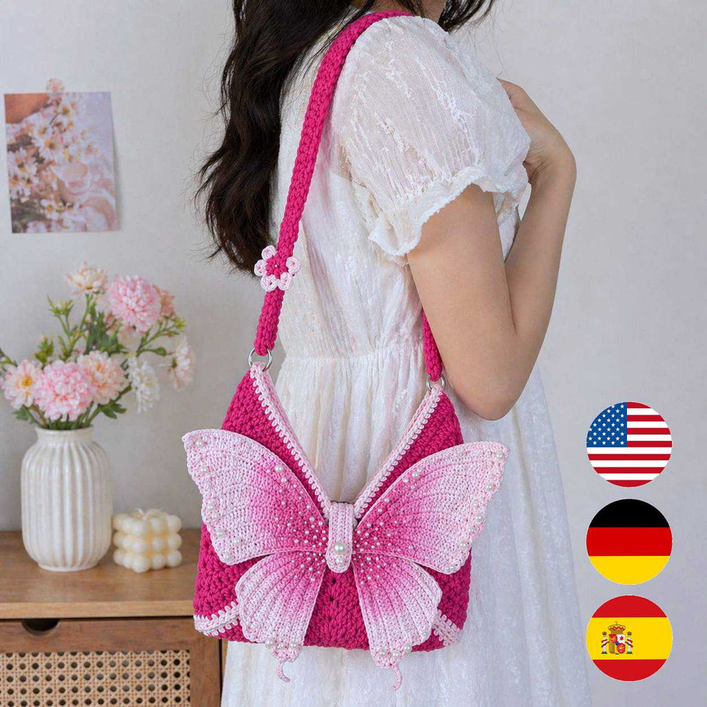 Butterfly Shoulder Bag Crochet Pattern PDF | Crochet Butterfly Purse Tutorial | English German Spanish Pattern