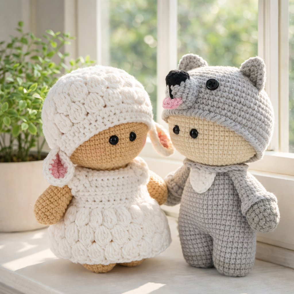 Bundle - Doll in Sheep & Wolf Outfit Crochet Pattern | PDF Tutorial