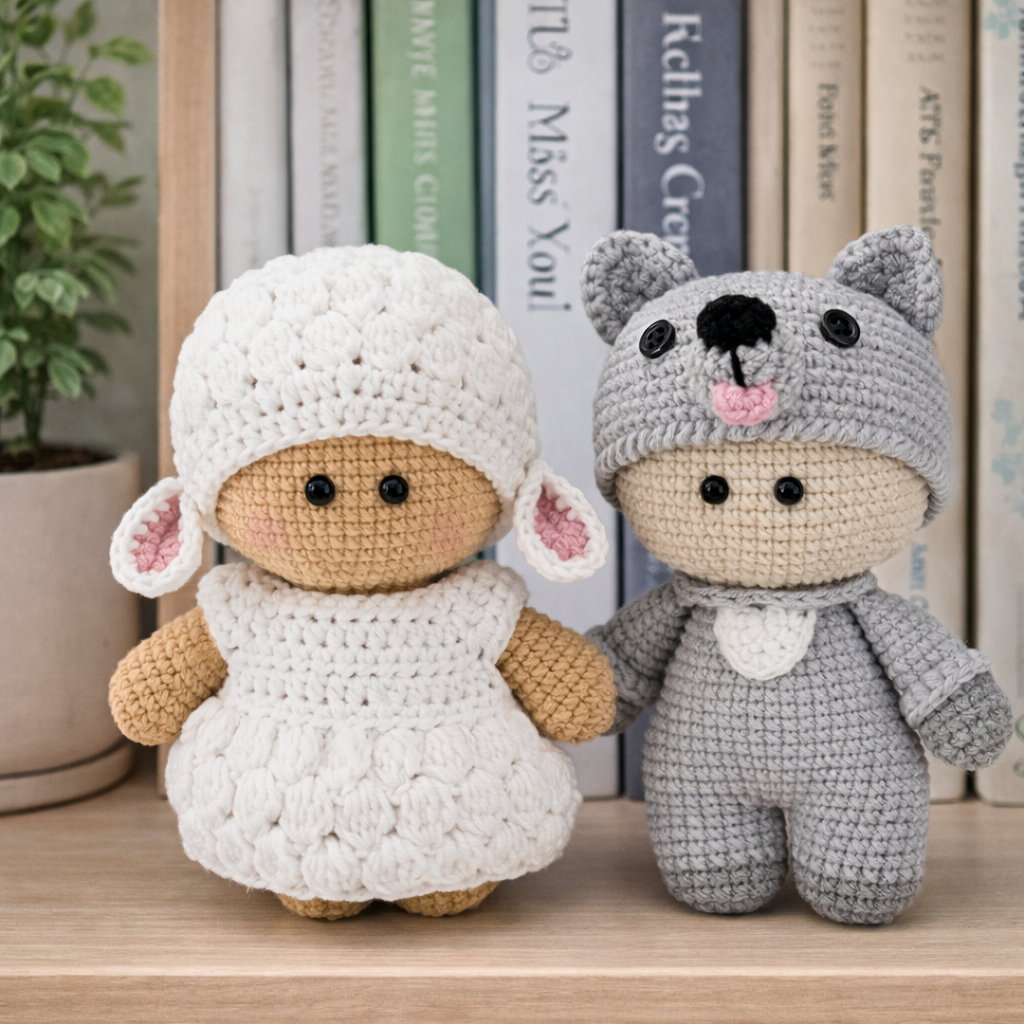 Bundle - Doll in Sheep & Wolf Outfit Crochet Pattern | PDF Tutorial