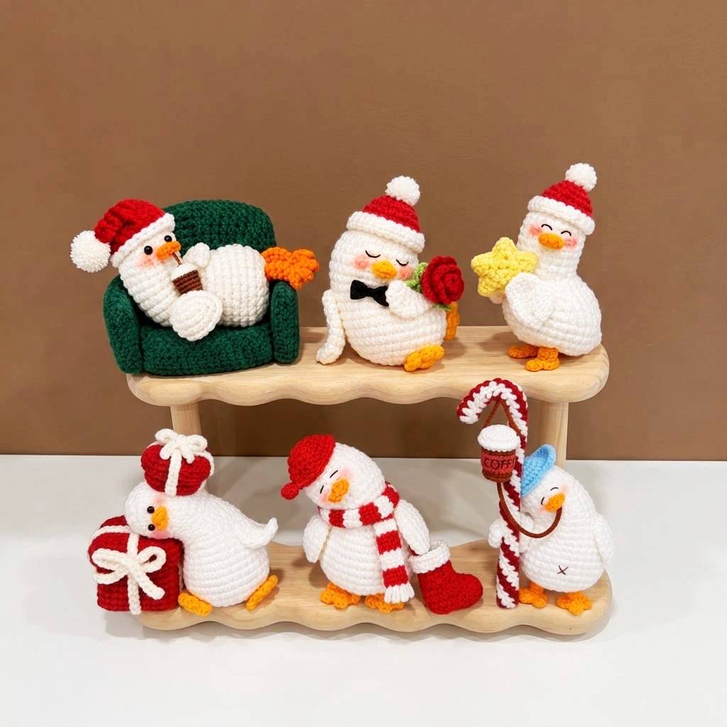 Set of 8 Christmas Emotional Support Ducks – Handmade Crochet Amigurumi Duck Collection