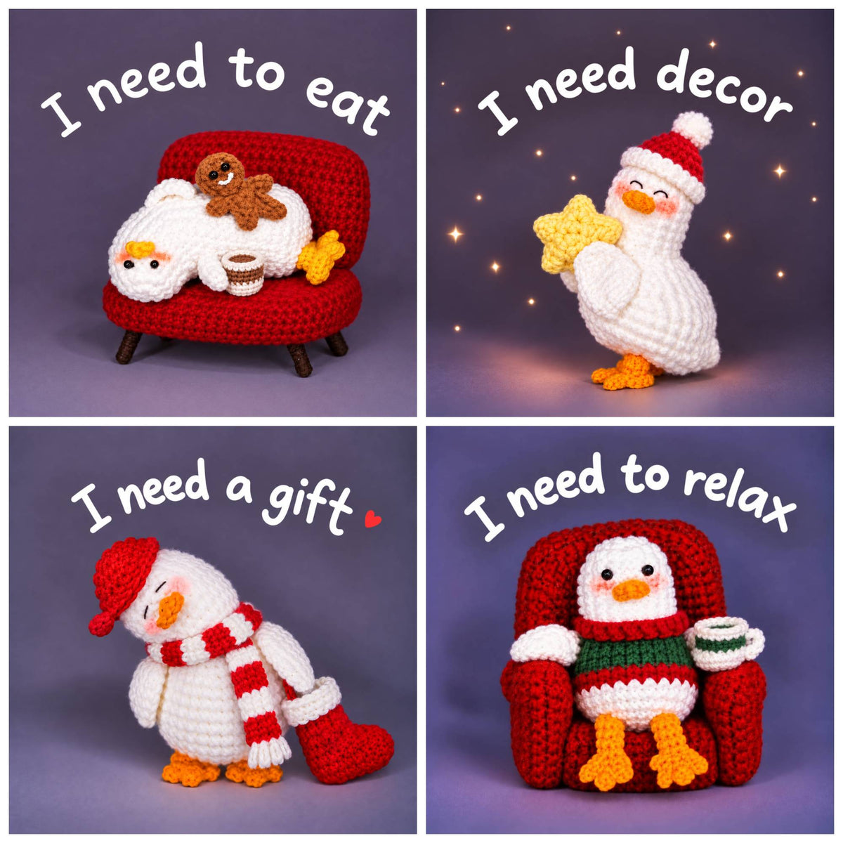Set of 8 Christmas Emotional Support Ducks – Handmade Crochet Amigurumi Duck Collection