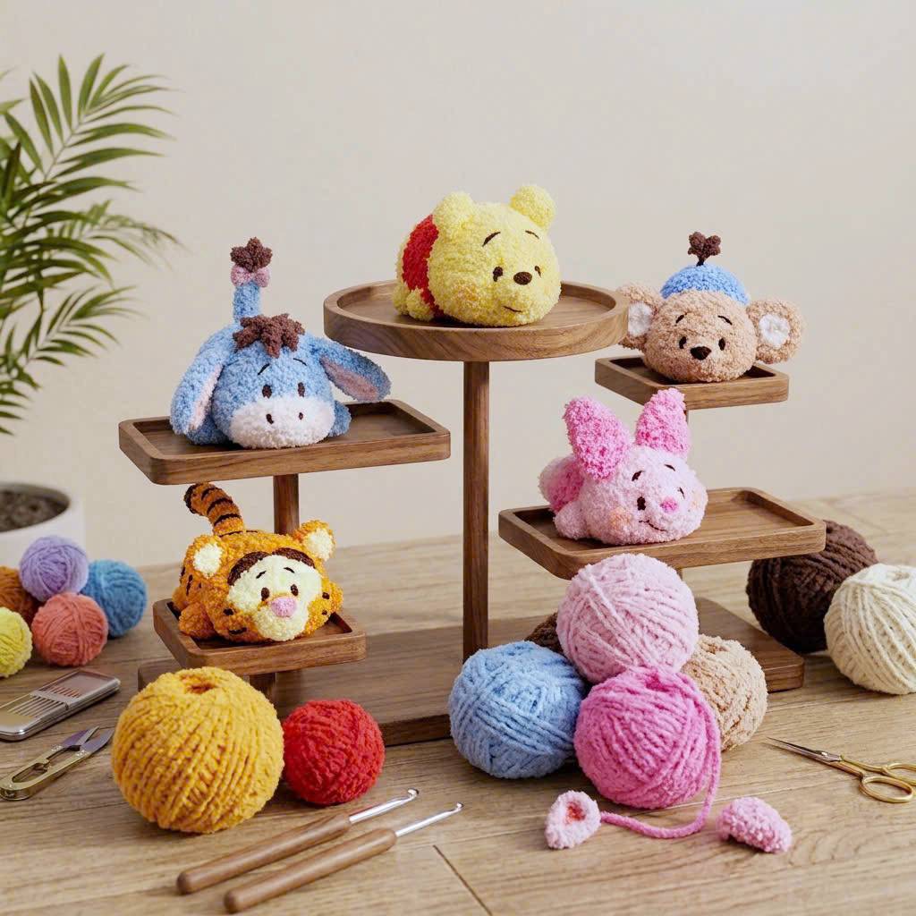Handmade Winnie the Pooh & Friends Plush Set | Crochet Amigurumi Pooh, Piglet, Tigger, Eeyore & Duffy Bear
