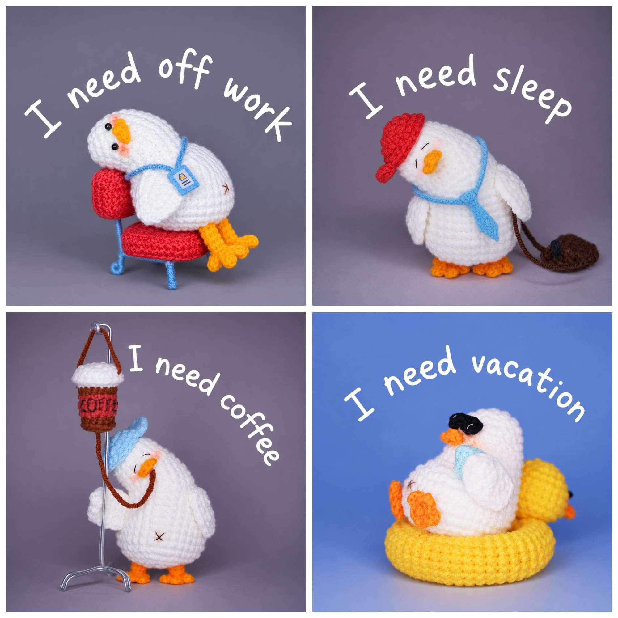 (Bundle) Emotional Support Duck Crochet PDF Pattern – 9 Cute Amigurumi Ducks Collection