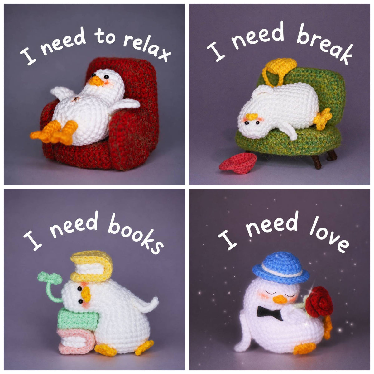 Bundle – 9 Cute Amigurumi Ducks Collection - Emotional Support Duck Crochet PDF Pattern