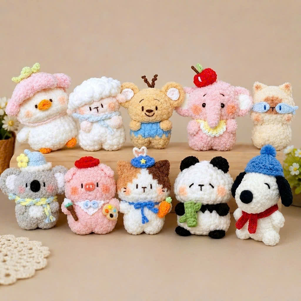 Handmade Crochet Animal Bundle – 10 Cute Amigurumi Plush Toys | Kawaii Crochet Animals
