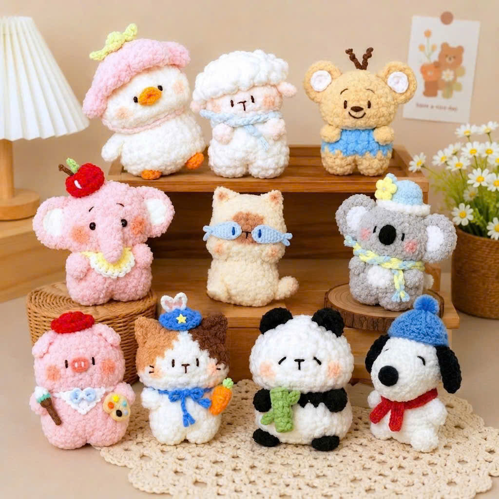Handmade Crochet Animal Bundle – 10 Cute Amigurumi Plush Toys | Kawaii Crochet Animals