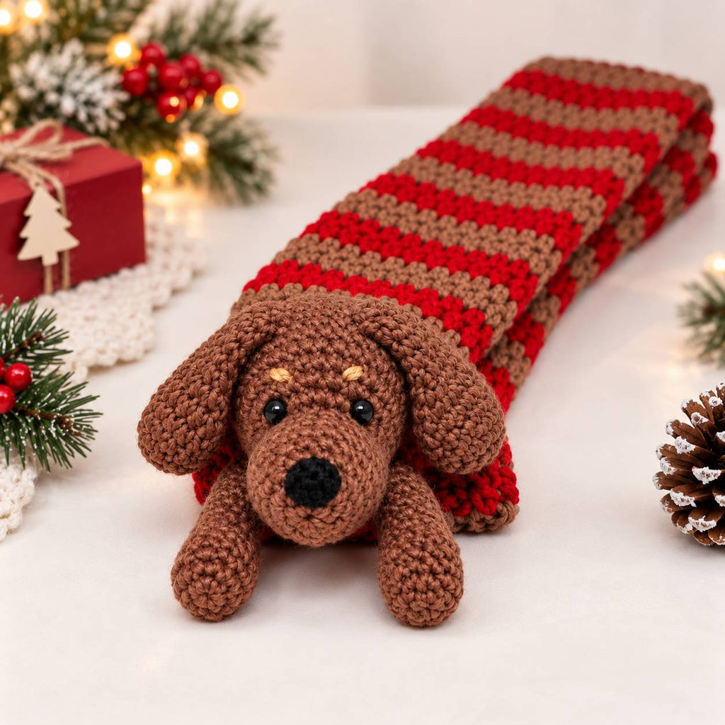 Dachshund Scarf Crochet Pattern PDF, Christmas Dog Scarf Amigurumi Tutorial