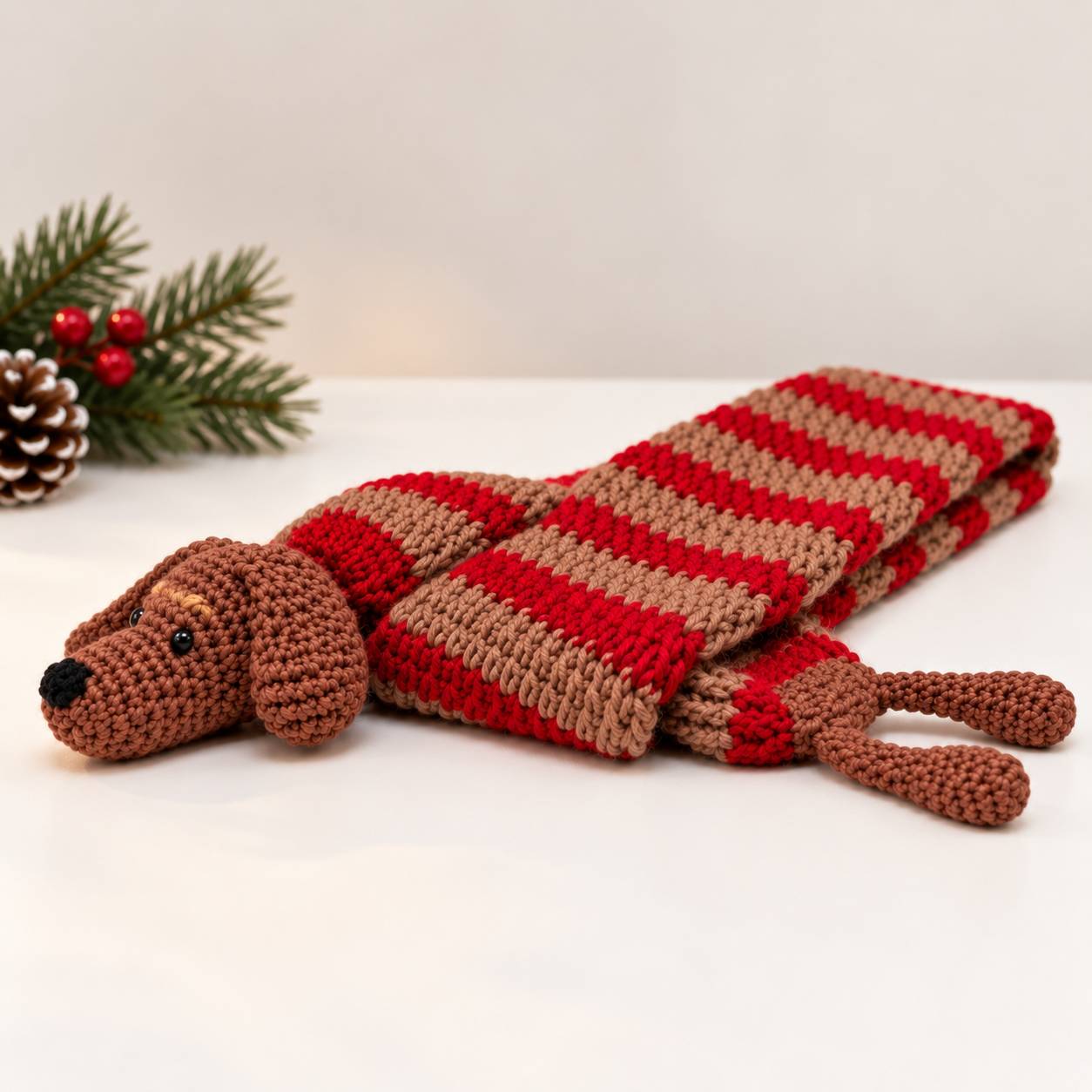 Dachshund Scarf Crochet Pattern PDF, Christmas Dog Scarf Amigurumi Tutorial
