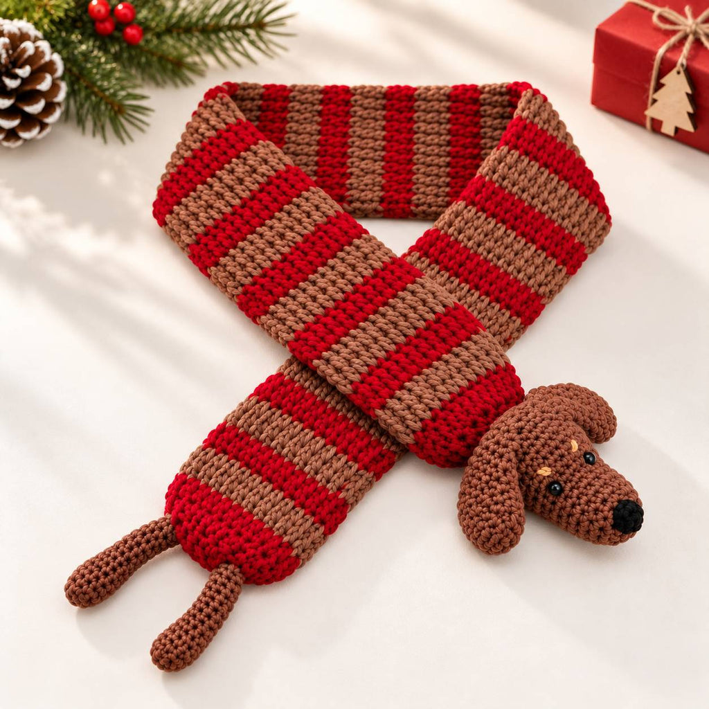 Dachshund Scarf Crochet Pattern PDF, Christmas Dog Scarf Amigurumi Tutorial