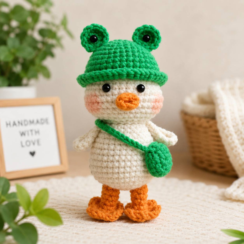 Cute Duck with Frog Hat Crochet Pattern PDF for Beginners