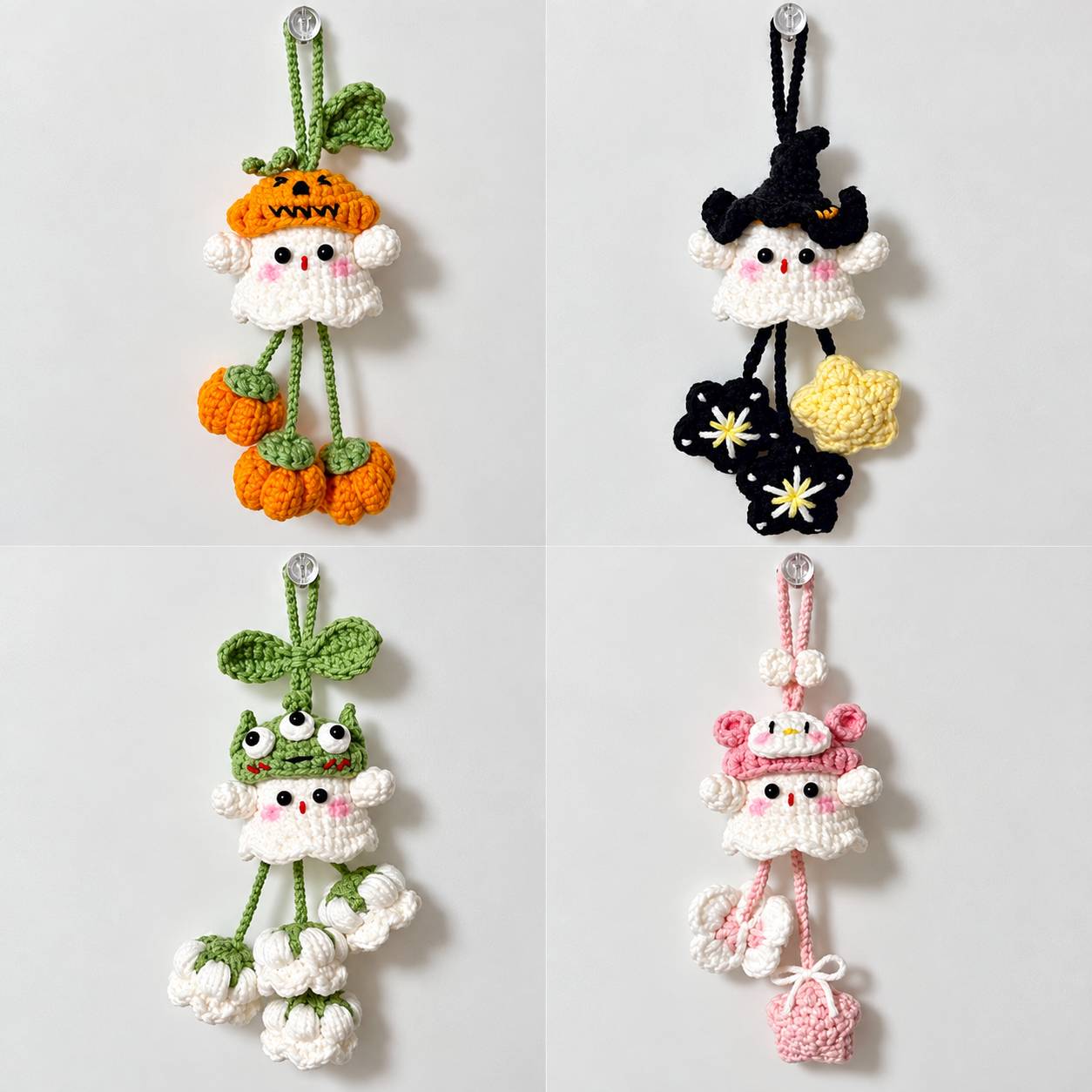 Bundle - Ghost Keychain Crochet Pattern PDF – Halloween Amigurumi Keychain Patterns
