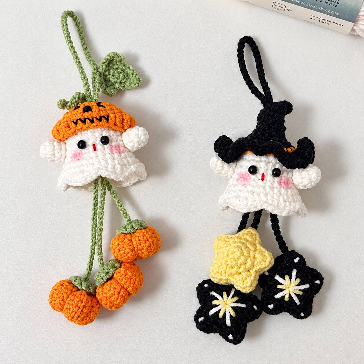 Bundle - Ghost Keychain Crochet Pattern PDF – Halloween Amigurumi Keychain Patterns