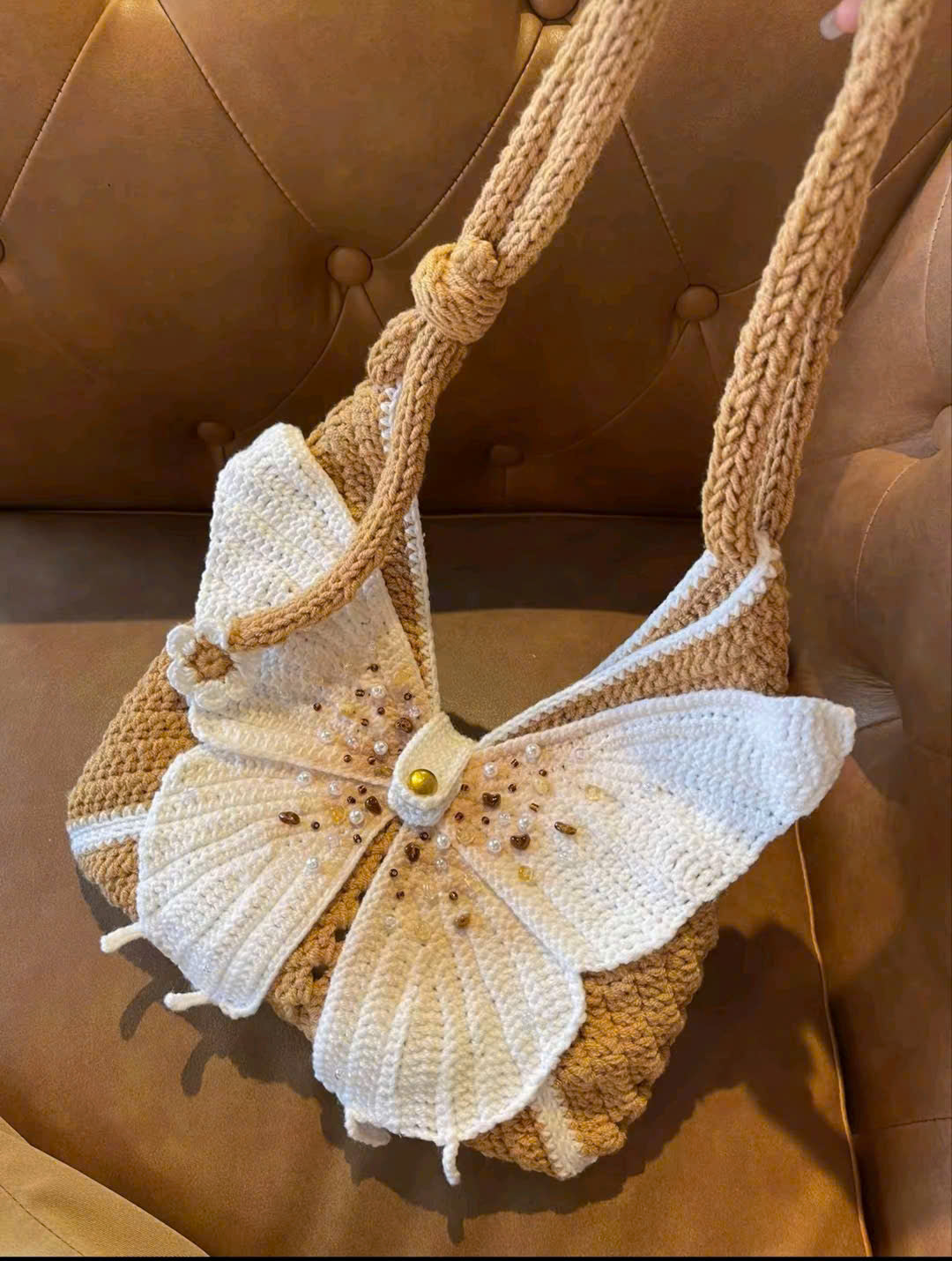 Butterfly Crochet Shoulder Bag – Handmade Knit Purse