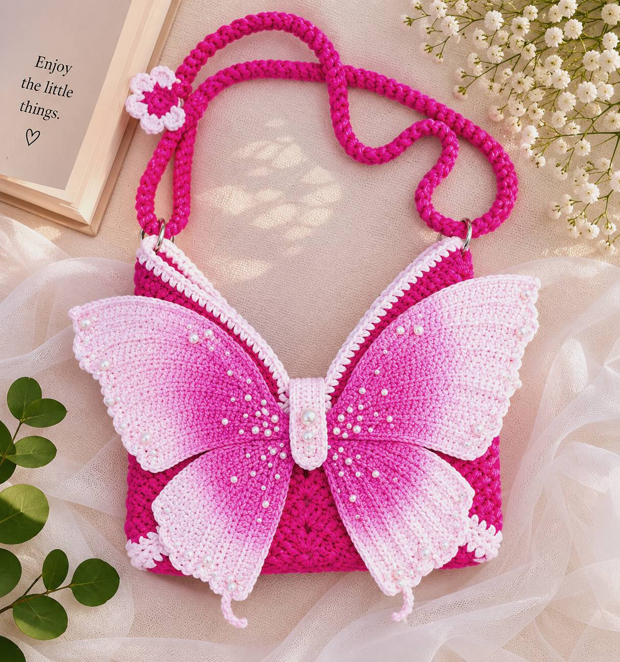 Butterfly Shoulder Bag Crochet Pattern (PDF) | Elegant 3D Butterfly Purse with Pearl Details