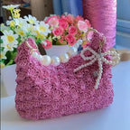 Pink Seashell Crochet Handbag | Handmade Aesthetic Shoulder Bag | Cute Coquette Purse with Pearl Strap