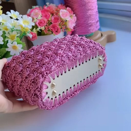 Pink Seashell Crochet Handbag | Handmade Aesthetic Shoulder Bag | Cute Coquette Purse with Pearl Strap