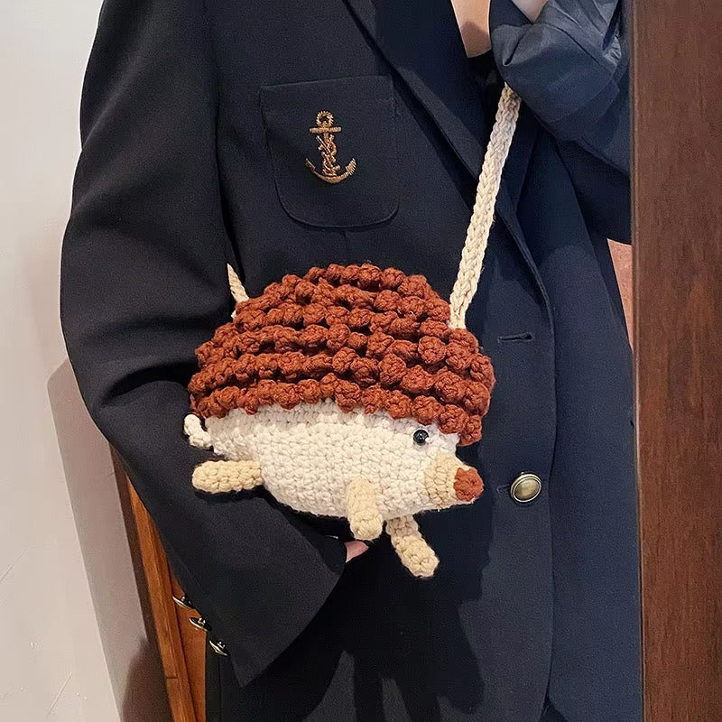 Hedgehog Crochet Crossbody Bag – Handmade Cute Animal Purse | Kawaii Knit Shoulder Bag