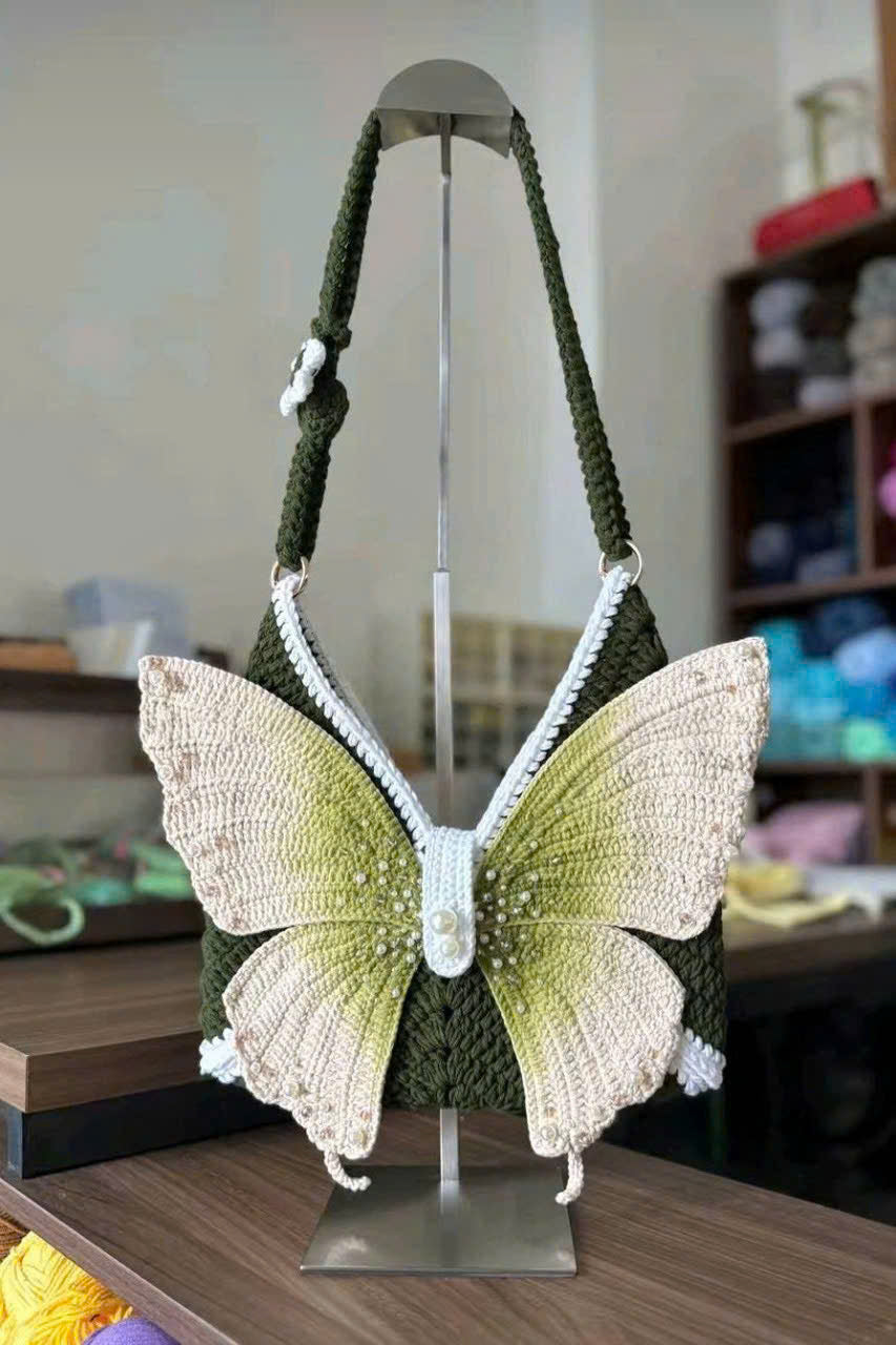 Butterfly Crochet Shoulder Bag – Handmade Knit Purse