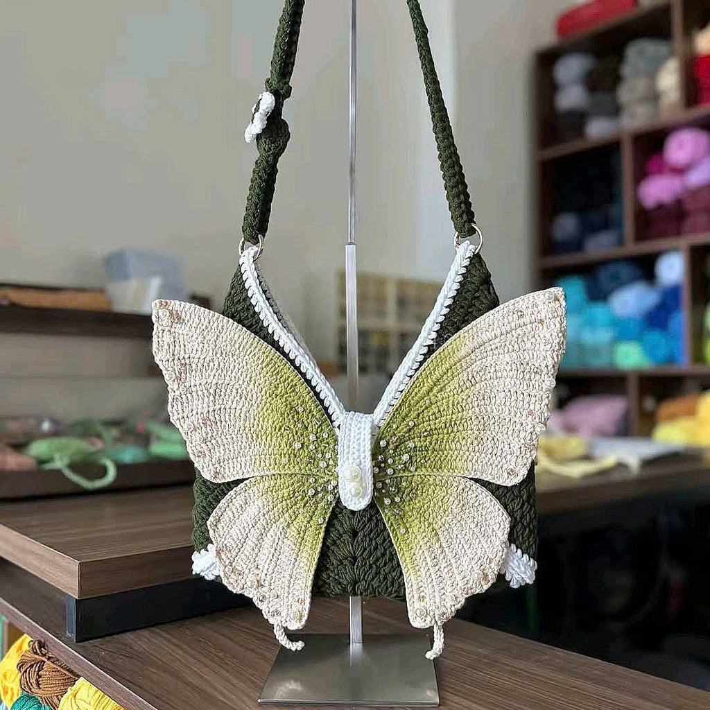 Butterfly Crochet Shoulder Bag – Handmade Knit Purse