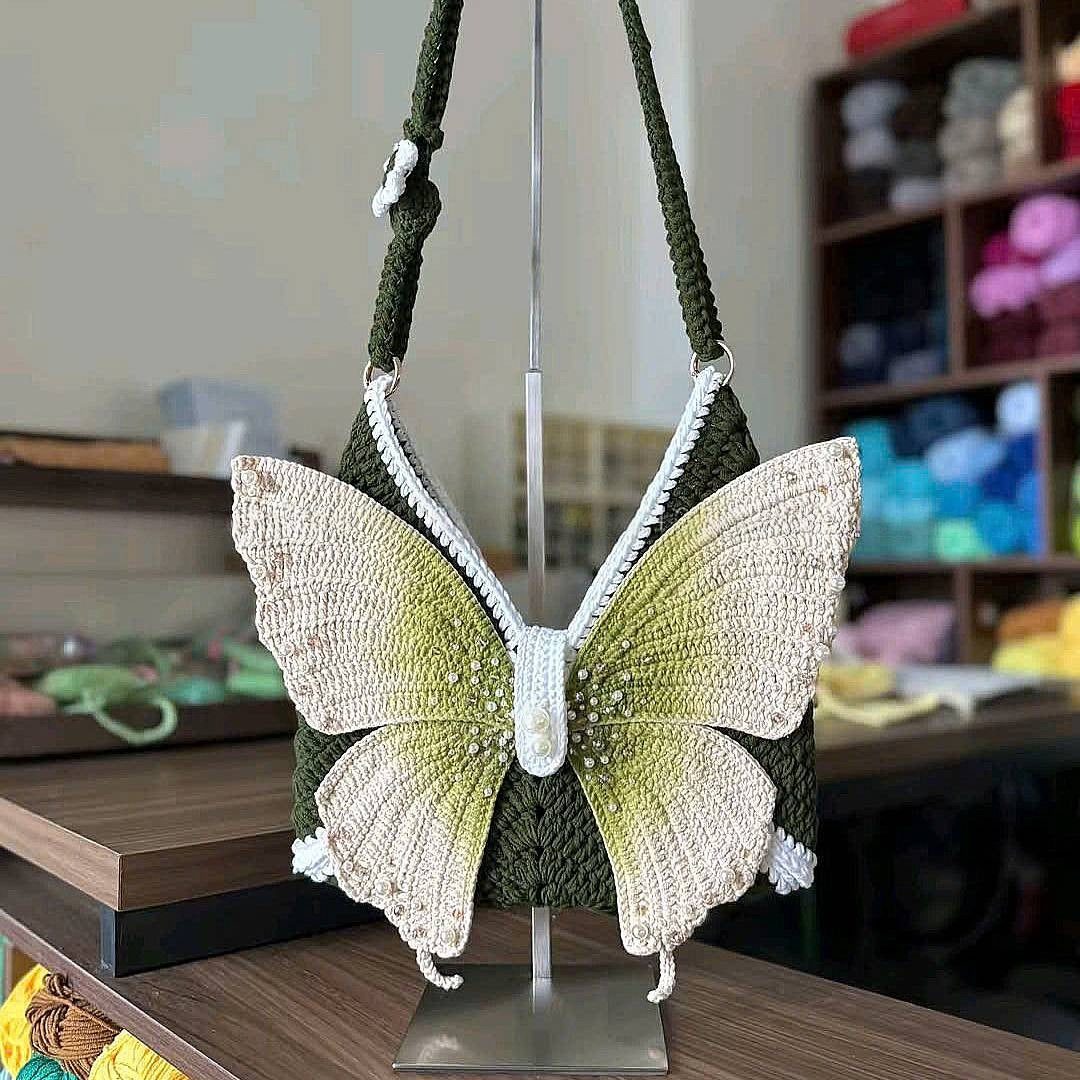 Butterfly Crochet Shoulder Bag – Handmade Knit Purse