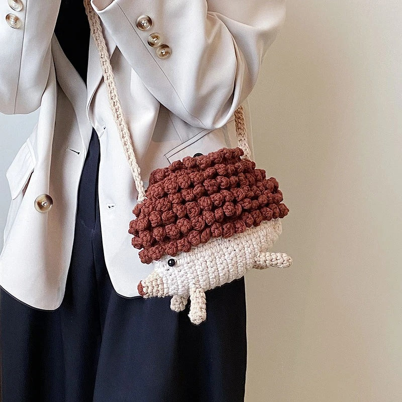 Hedgehog Crochet Crossbody Bag – Handmade Cute Animal Purse | Kawaii Knit Shoulder Bag