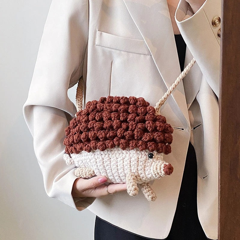Hedgehog Crochet Crossbody Bag – Handmade Cute Animal Purse | Kawaii Knit Shoulder Bag
