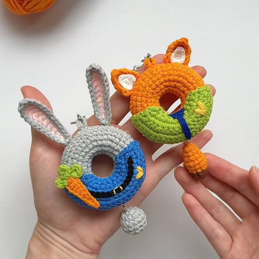 Cute Judy & Nick Donut Keychain Crochet Pattern PDF for Beginners