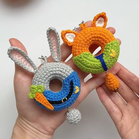 Cute Judy & Nick Donut Keychain Crochet Pattern PDF for Beginners