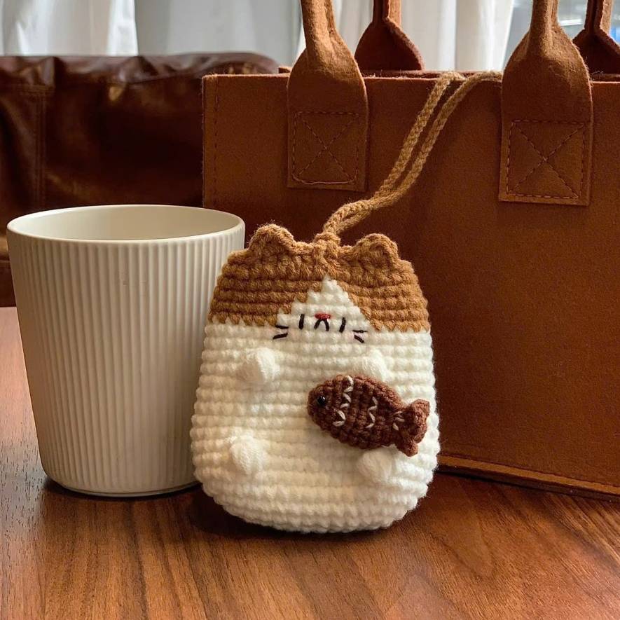 Kitty Pocket Pouch Crochet Pattern PDF | Cute Cat Coin Purse & Mini Bag Tutorial | Kawaii Crochet Pouch for Beginners