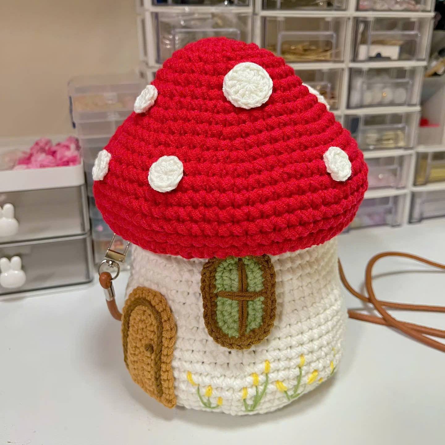 Cute Mushroom House Crochet Shoulder Bag Pattern PDF