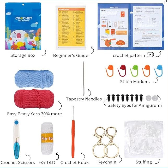 DIY Crochet Baby Octopus Kit for Beginners – Step-by-Step Video & Pattern, Cute Handmade Gift