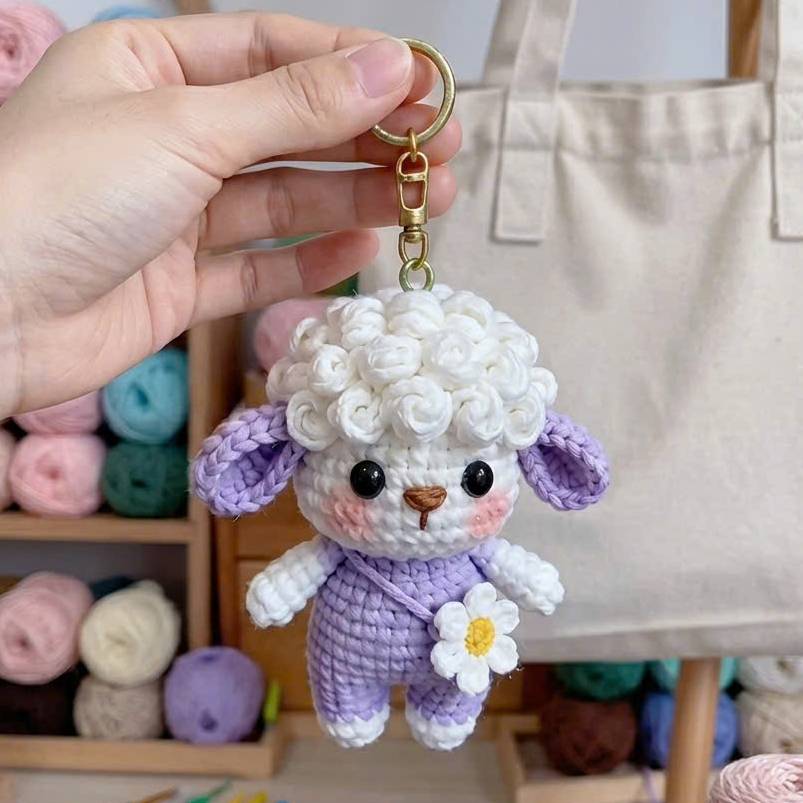 Sheep Amigurumi Keychain Crochet Pattern PDF | Cute Lamb Keychain Pattern